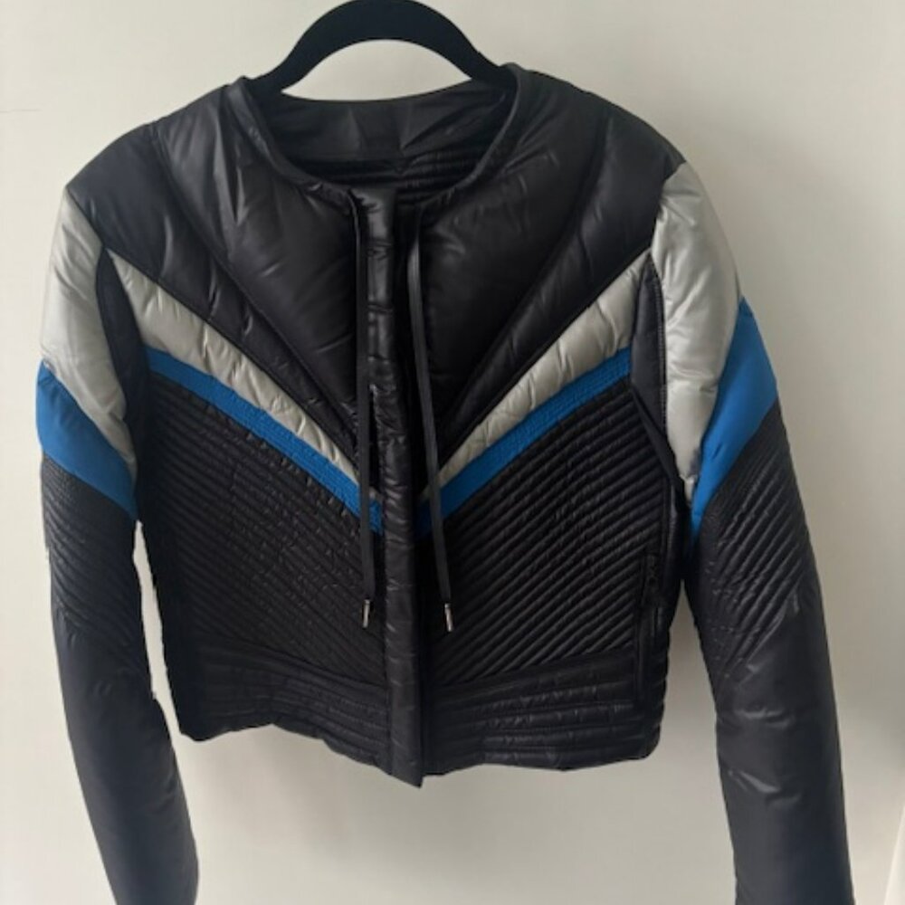 Louis Vuitton Women's Short Down Jacket, Size 38, Black/Silver/Blue, Worn Once